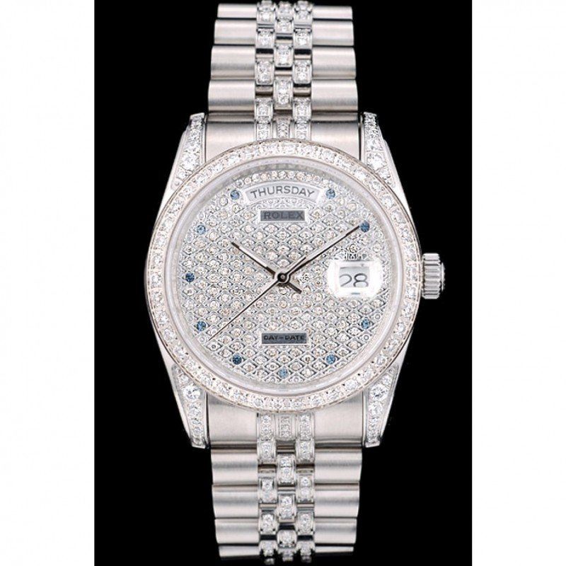 Replica Rolex DayDate Diamond Plated Stainless Steel Bracelet Diamond Plated Dial 41985 - View 2