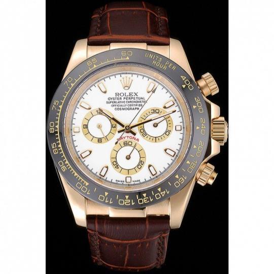 Replica Rolex Cosmograph Daytona Gold Case White Dial Brown Leather Bracelet 622633 - View 3