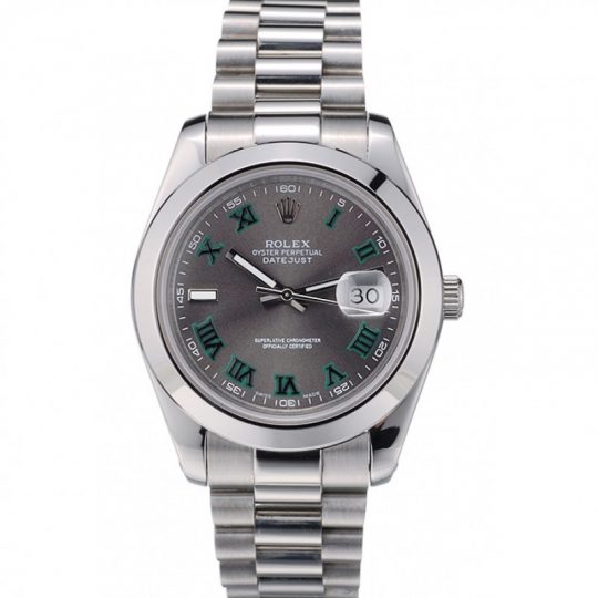 Replica Rolex DateJust Polished Stainless Steel Bezel Grey Dial 42000 - View 1