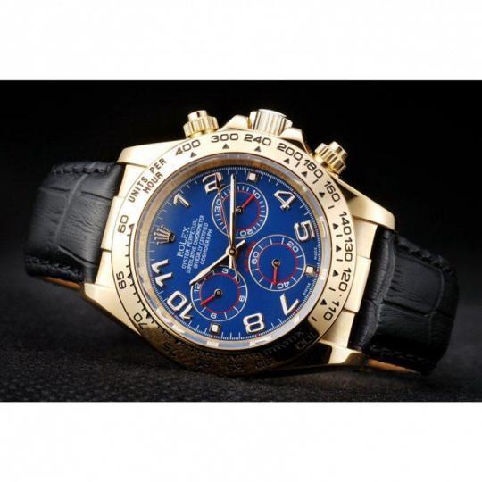 Replica Rolex Daytona Gold Case Blue Dial Black Leather Strap - View 6
