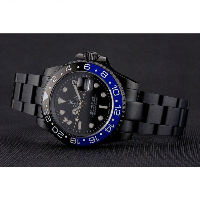 Replica Rolex GMT Master II Black Dial Blue And Black Bezel Black PVD Case And Bracelet PR18239 - View 5