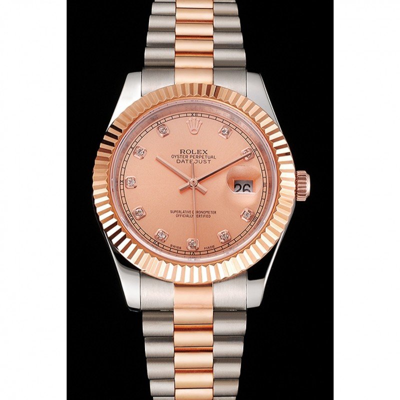 Replica Rolex Datejust Rose Gold Dial And Bezel Stainless Steel Case Two Tone Bracelet - View 2
