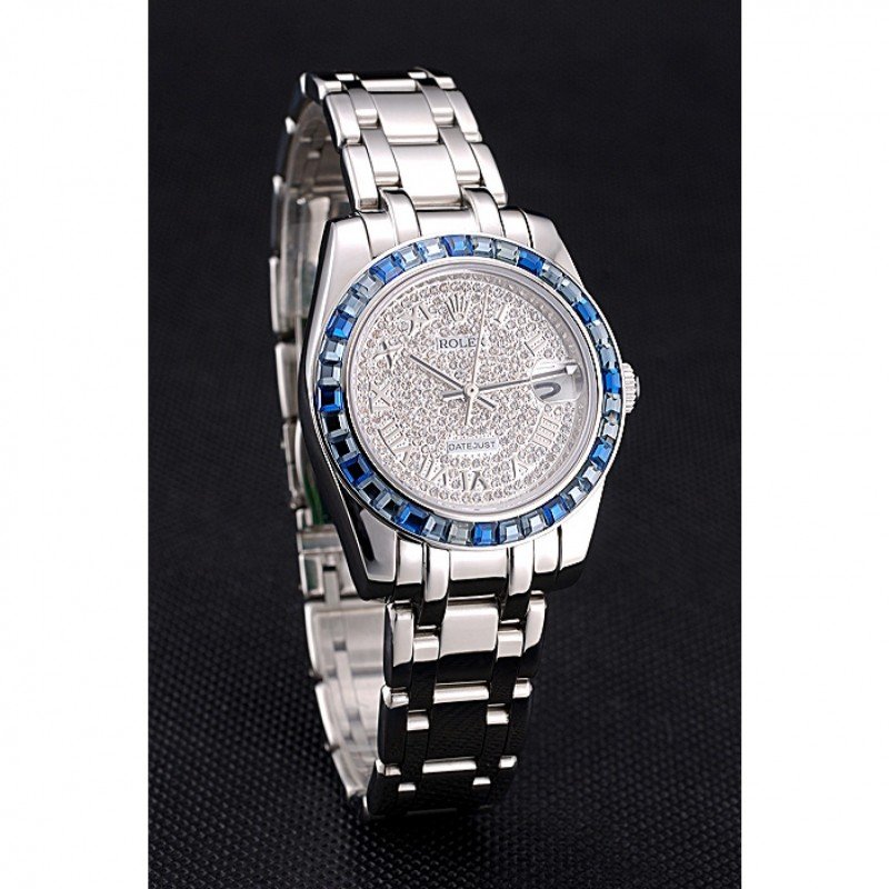 Replica Rolex Datejust Diamond Dial Blue Jewels Bezel Stainless Steel Case And Bracelet 622834 - View 3