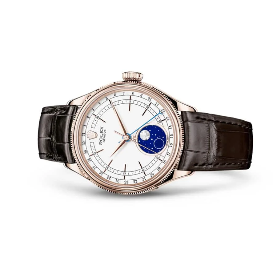 Replica Rolex Cellini Phase de Lune 50535 30MM Rose Gold Case Moonphase White Dial