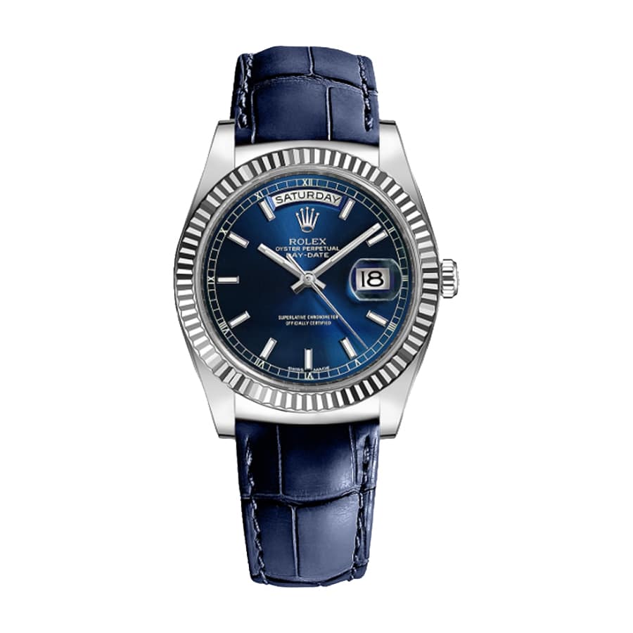 Rolex Day-Date 118139-0004 40 MM Blue Dial Leather Band 