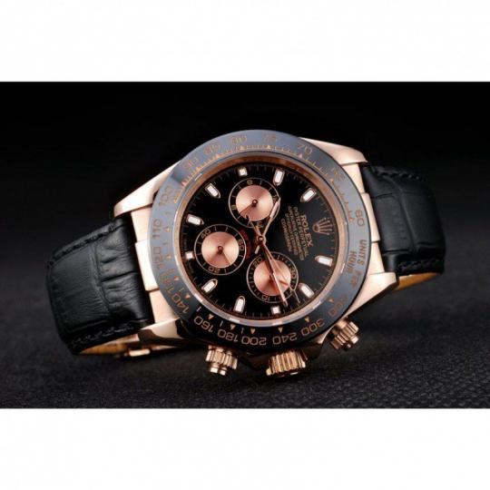 Replica Rolex Daytona Rose Gold Case Black Dial Black Leather Strap - View 4
