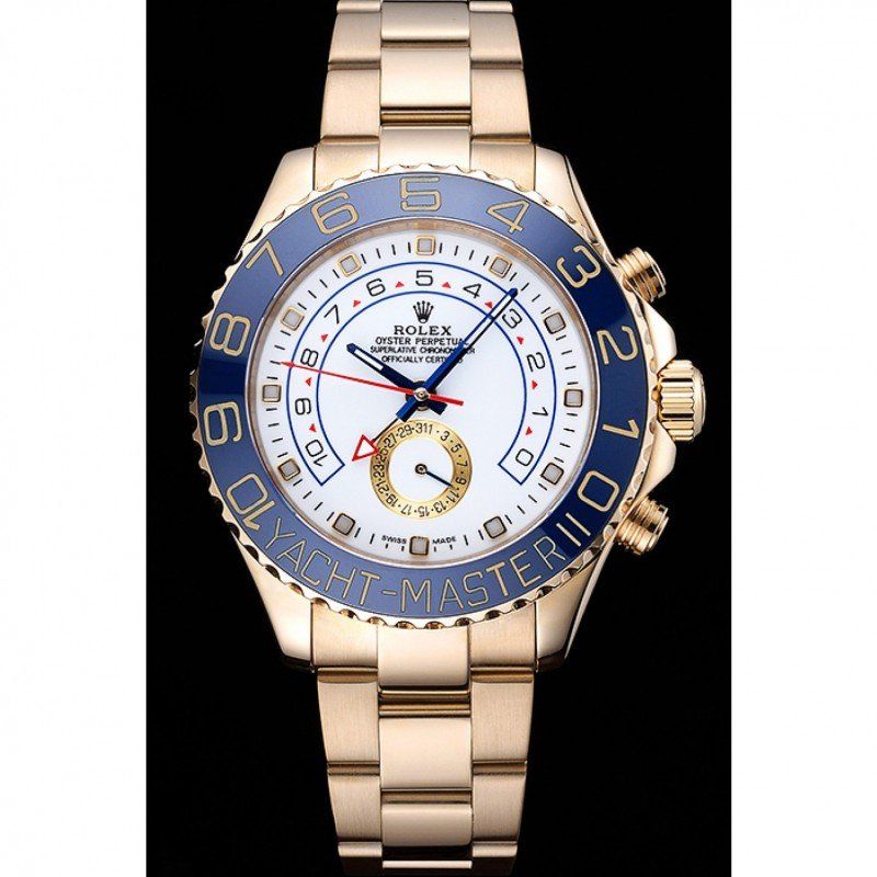 Replica Rolex Yacht-Master II White Dial Blue Bezel Gold Bracelet 622271 - View 2