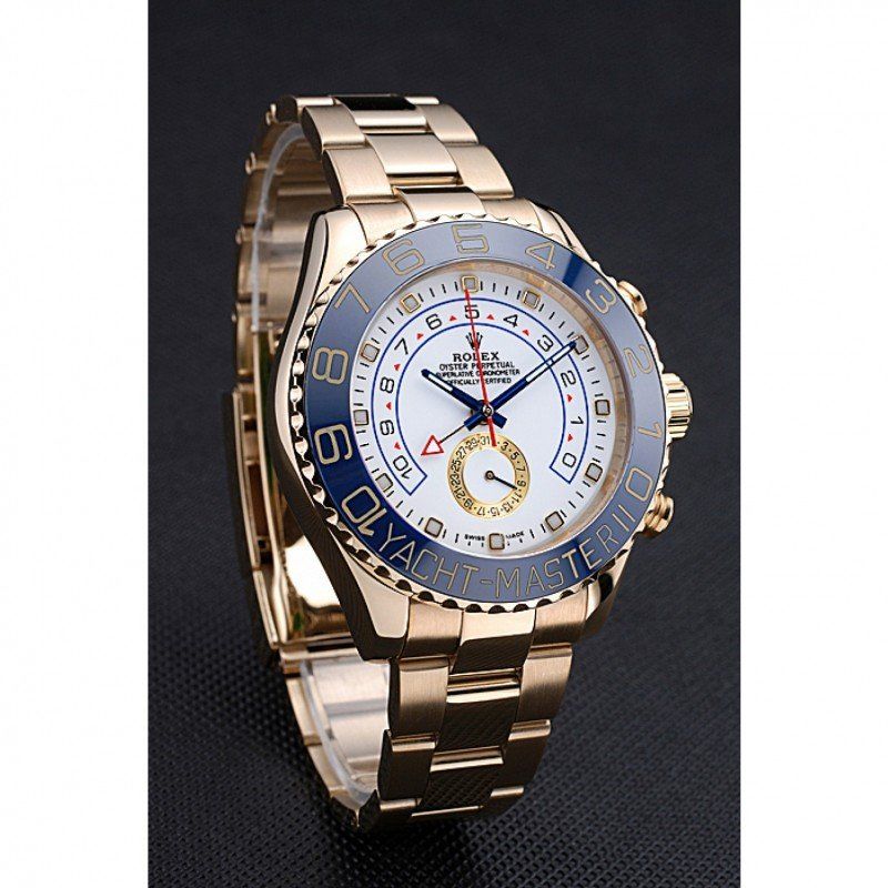 Replica Rolex Yacht-Master II White Dial Blue Bezel Gold Bracelet 622271 - View 3