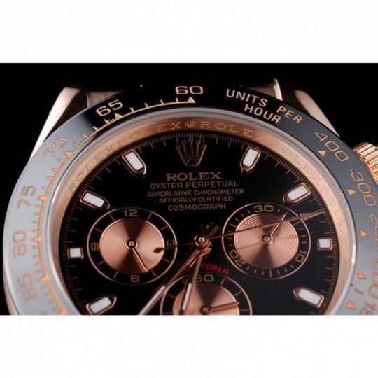 Replica Rolex Daytona Rose Gold Case Black Dial Black Leather Strap - View 8