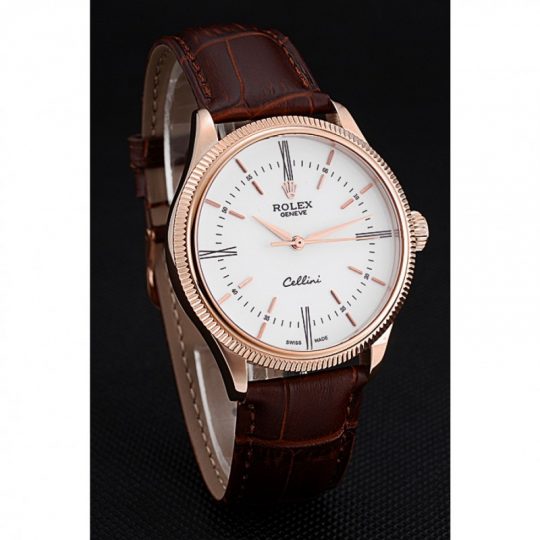Replica Rolex Cellini Time Gold Case White Dial Brown Leather Bracelet 622655 - View 5