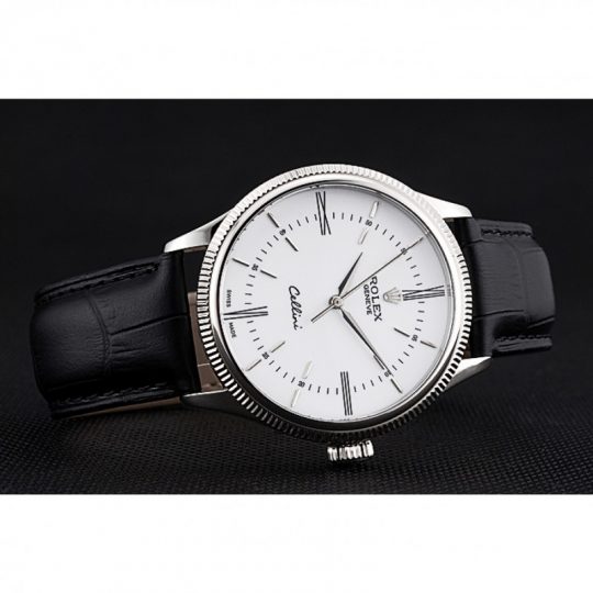 Replica Rolex Cellini Time Silver Case White Dial Black Leather Bracelet 622653 - View 5