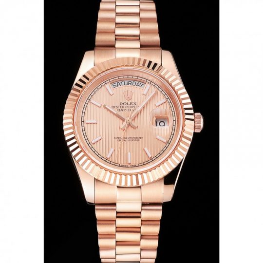 Replica Rolex Day-Date 40 Rose Gold Etched Dial Rose Gold Case And Bracelet - View 2