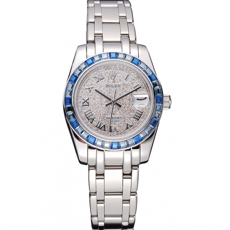 Replica Rolex Datejust Diamond Dial Blue Jewels Bezel Stainless Steel Case And Bracelet 622834 - View 1