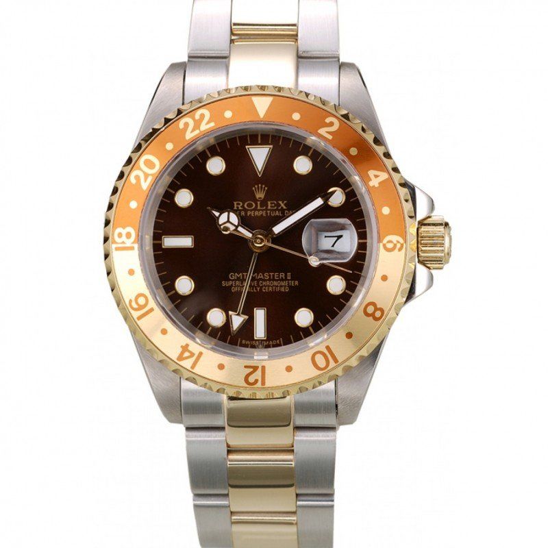 Replica Rolex GMT Master II Gold Colored Ceramic Bezel Brown Dial Watch - View 1