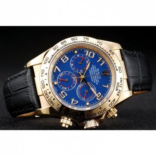 Replica Rolex Daytona Gold Case Blue Dial Black Leather Strap - View 7