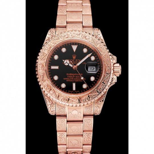 Replica Rolex Submariner Skull Limited Edition Black Dial Rose Gold Case And Bracelet 1454086 - View 2