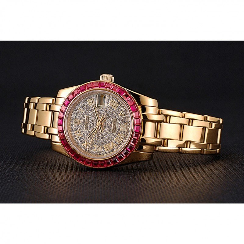 Replica Rolex Datejust Diamond Dial Pink Jewels Bezel Gold Case And Bracelet 622835 - View 4