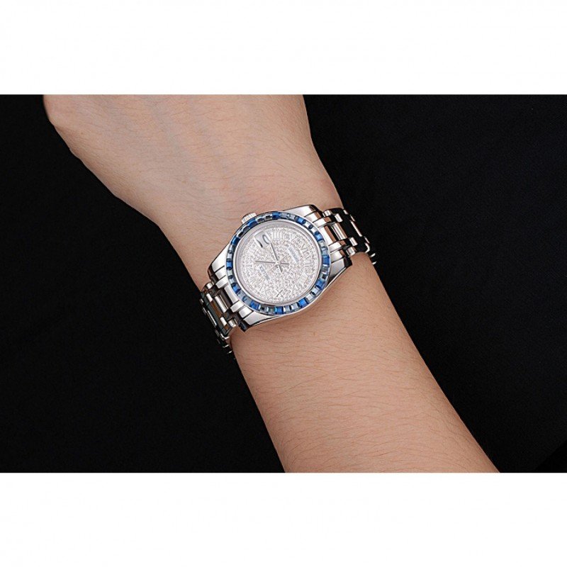 Replica Rolex Datejust Diamond Dial Blue Jewels Bezel Stainless Steel Case And Bracelet 622834 - View 10