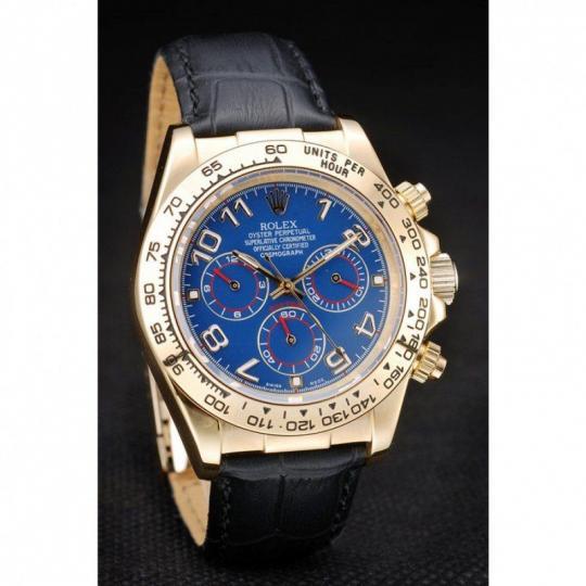 Replica Rolex Daytona Gold Case Blue Dial Black Leather Strap - View 3