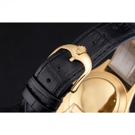 Replica Rolex Cellini Date White Dial Gold Case Black Leather Strap - View 9