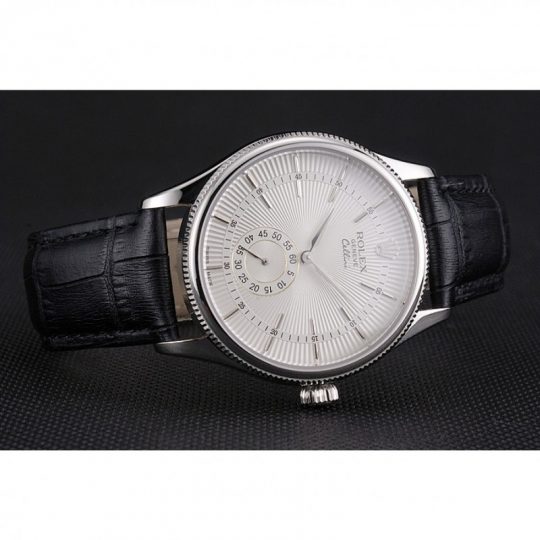 Replica Rolex Cellini White Dial Stainless Steel Case Black Leather Strap - View 4