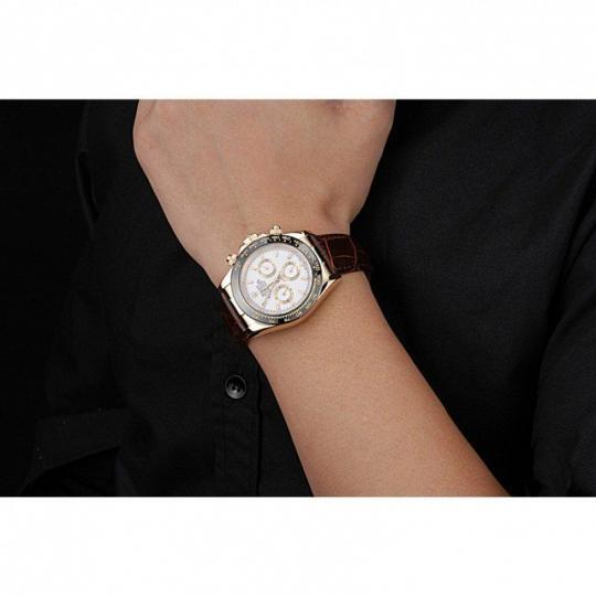 Replica Rolex Cosmograph Daytona Gold Case White Dial Brown Leather Bracelet 622633 - View 6