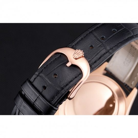 Replica Rolex Cellini Black Dial Rose Gold Case Black Leather Strap - View 10