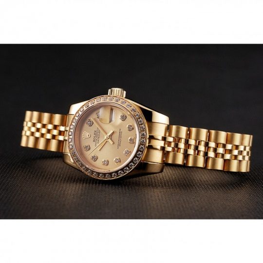 Replica Rolex Lady-Datejust Champagne Dial Diamond Bezel Gold Jubilee Bracelet 1454096 - View 3
