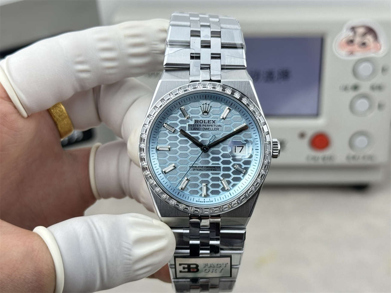 3B Factory Rolex Land-Dweller 127386TBR-0001 Replica – Platinum Look, Diamond Bezel &amp; 163g Full Weight - clean factory product image