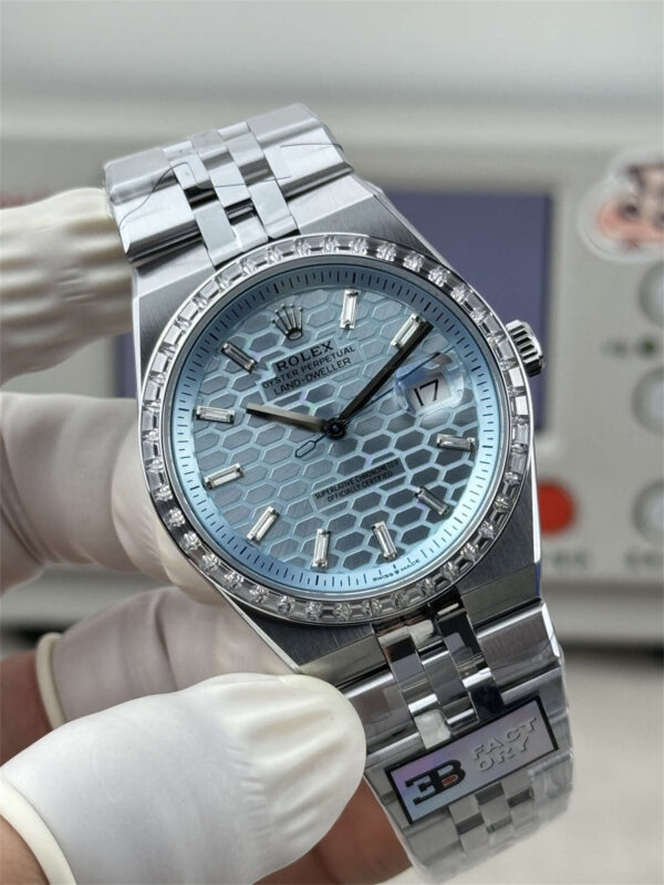 3B Factory Rolex Land-Dweller 127386TBR-0001 Replica – Platinum Look, Diamond Bezel &amp; 163g Full Weight - clean factory product image 15