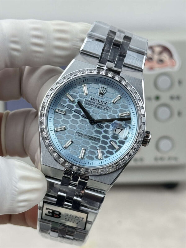 3B Factory Rolex Land-Dweller 127386TBR-0001 Replica – Platinum Look, Diamond Bezel &amp; 163g Full Weight - clean factory product image 16