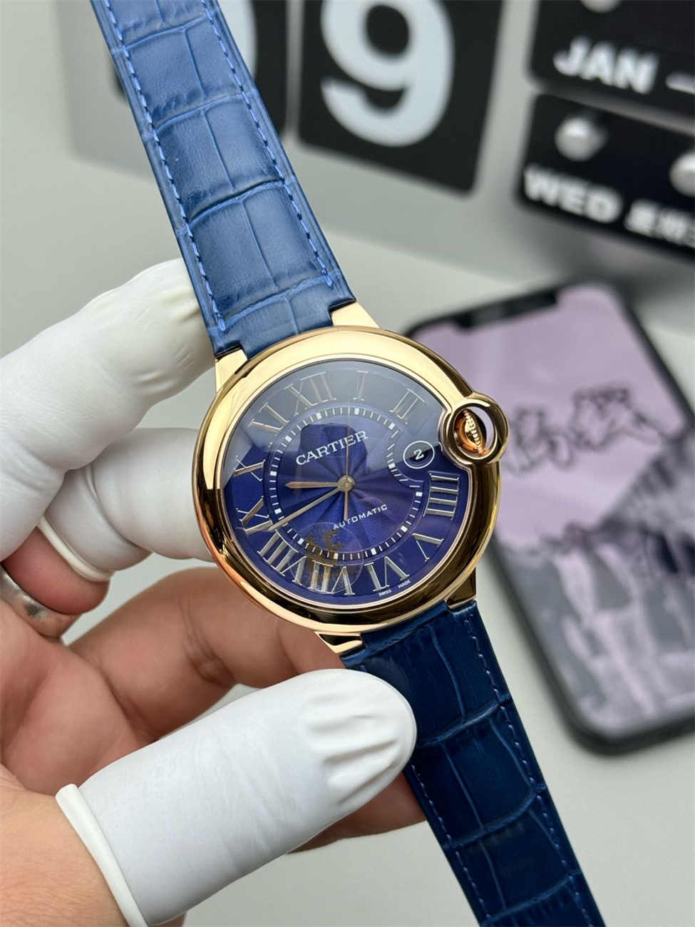 AF Factory Cartier Ballon Bleu 42mm Rose Gold Replica - Blue Dial (Automatic) - clean factory product image
