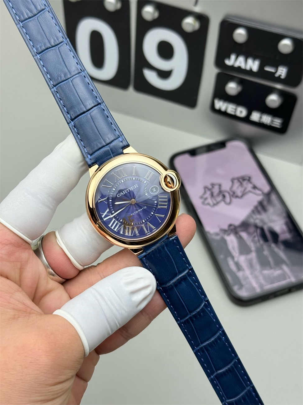 AF Factory Cartier Ballon Bleu 42mm Rose Gold Replica - Blue Dial (Automatic) - clean factory product image 8
