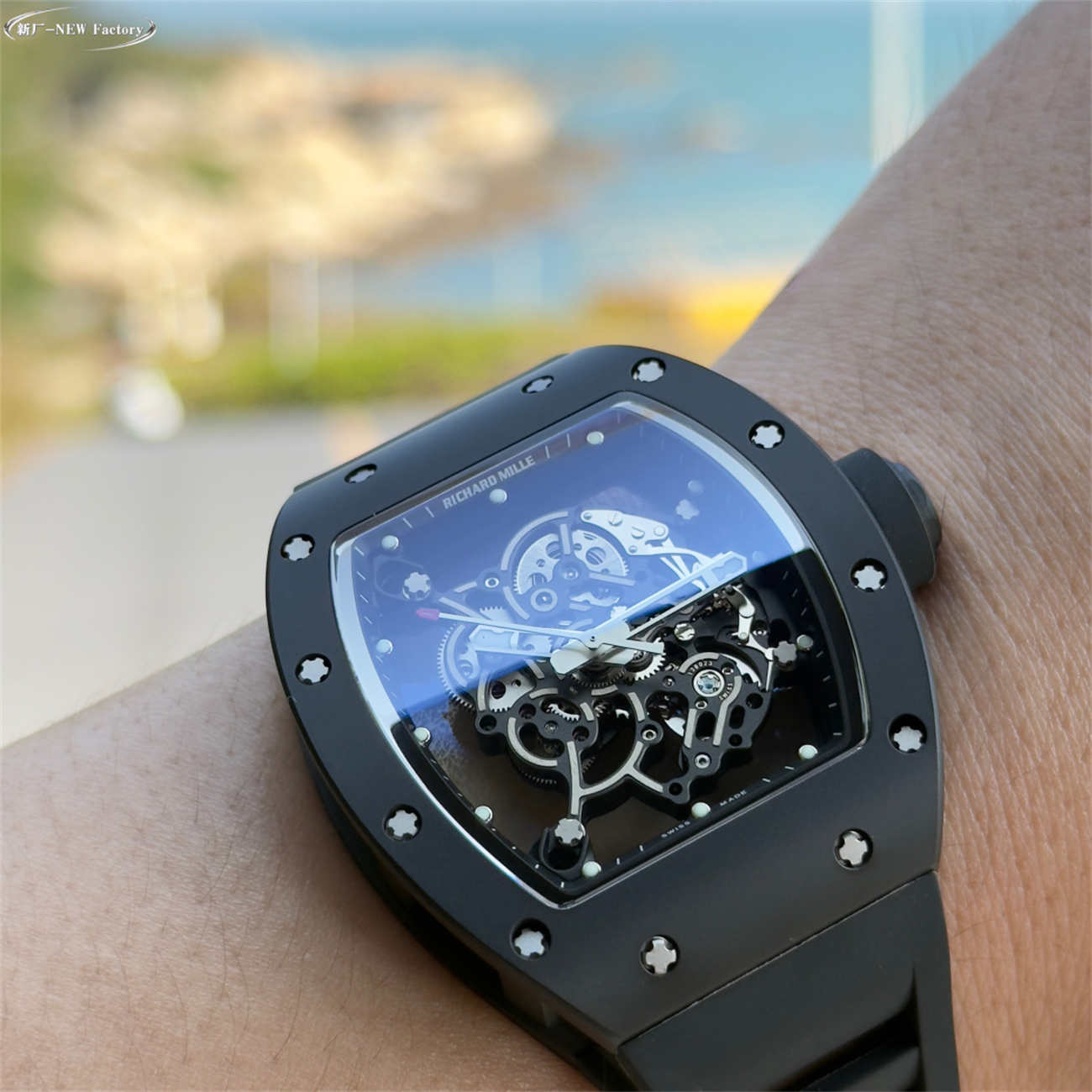 New Factory (NF) Richard Mille RM055 Black Ceramic Replica V5 - Real Jewels - clean factory product image 2