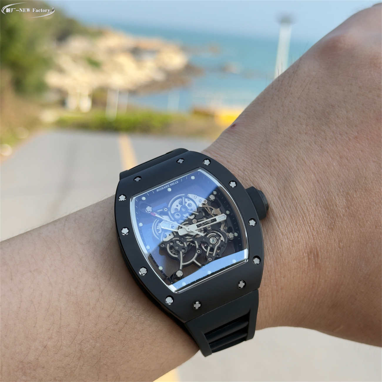 New Factory (NF) Richard Mille RM055 Black Ceramic Replica V5 - Real Jewels - clean factory product image 4