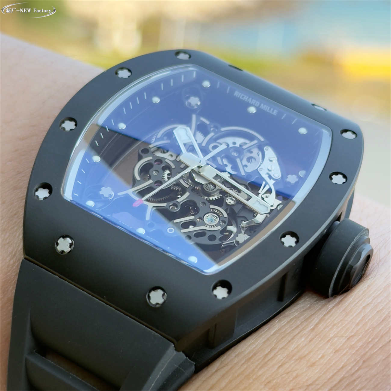New Factory (NF) Richard Mille RM055 Black Ceramic Replica V5 - Real Jewels - clean factory product image 5