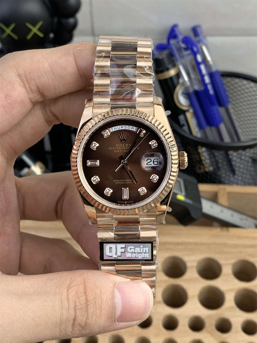 Rolex Day-Date 36 Gold Replica – Everose Gold President Watch with 3255 Clone Movement - clean factory product image