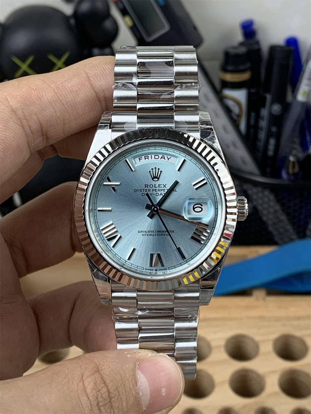 VS Factory Platinum Day-Date Ice Blue Dial Replica 40mm – Heavy Weight President Watch - clean factory product image