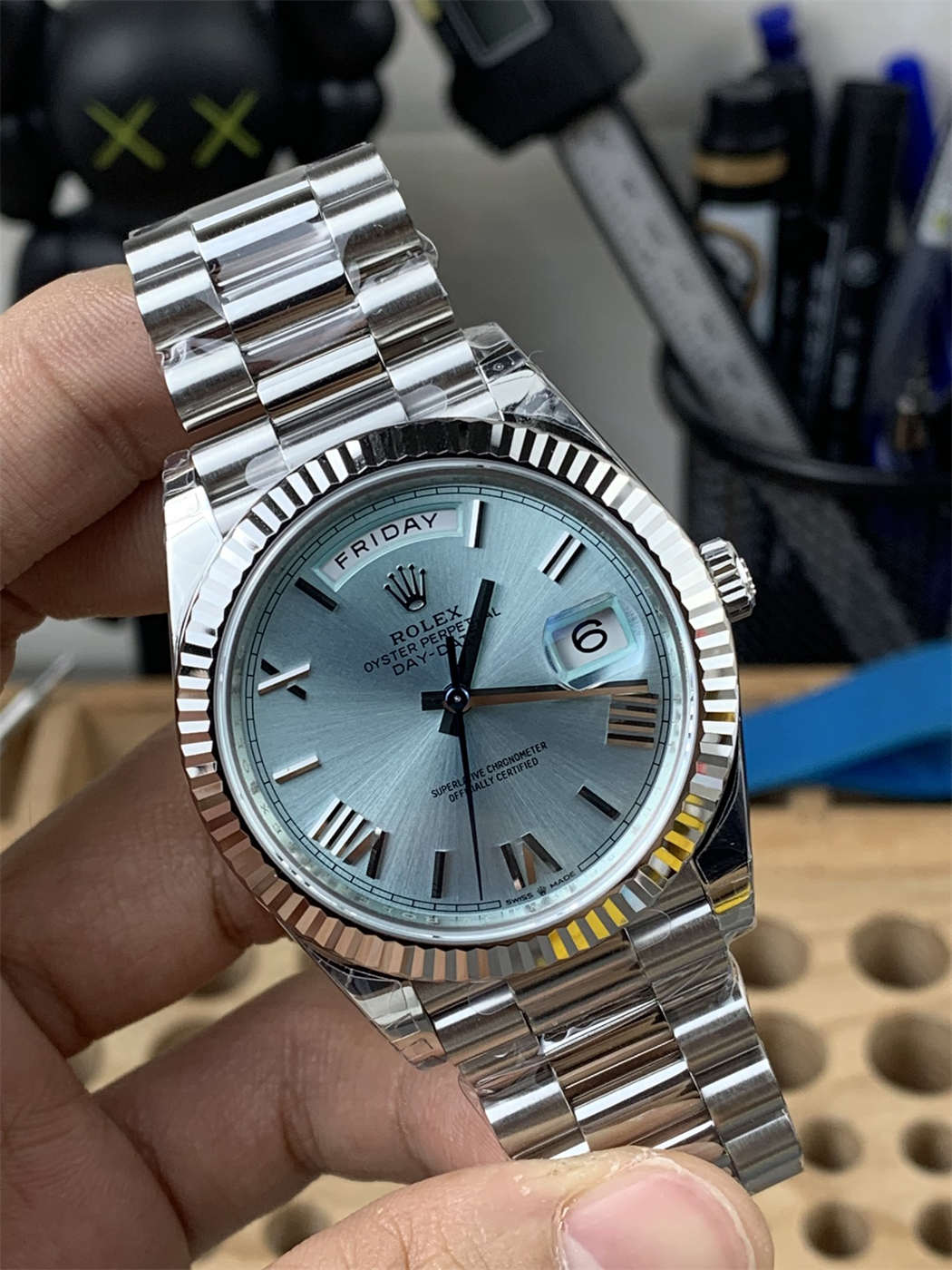 VS Factory Platinum Day-Date Ice Blue Dial Replica 40mm – Heavy Weight President Watch - clean factory product image 2