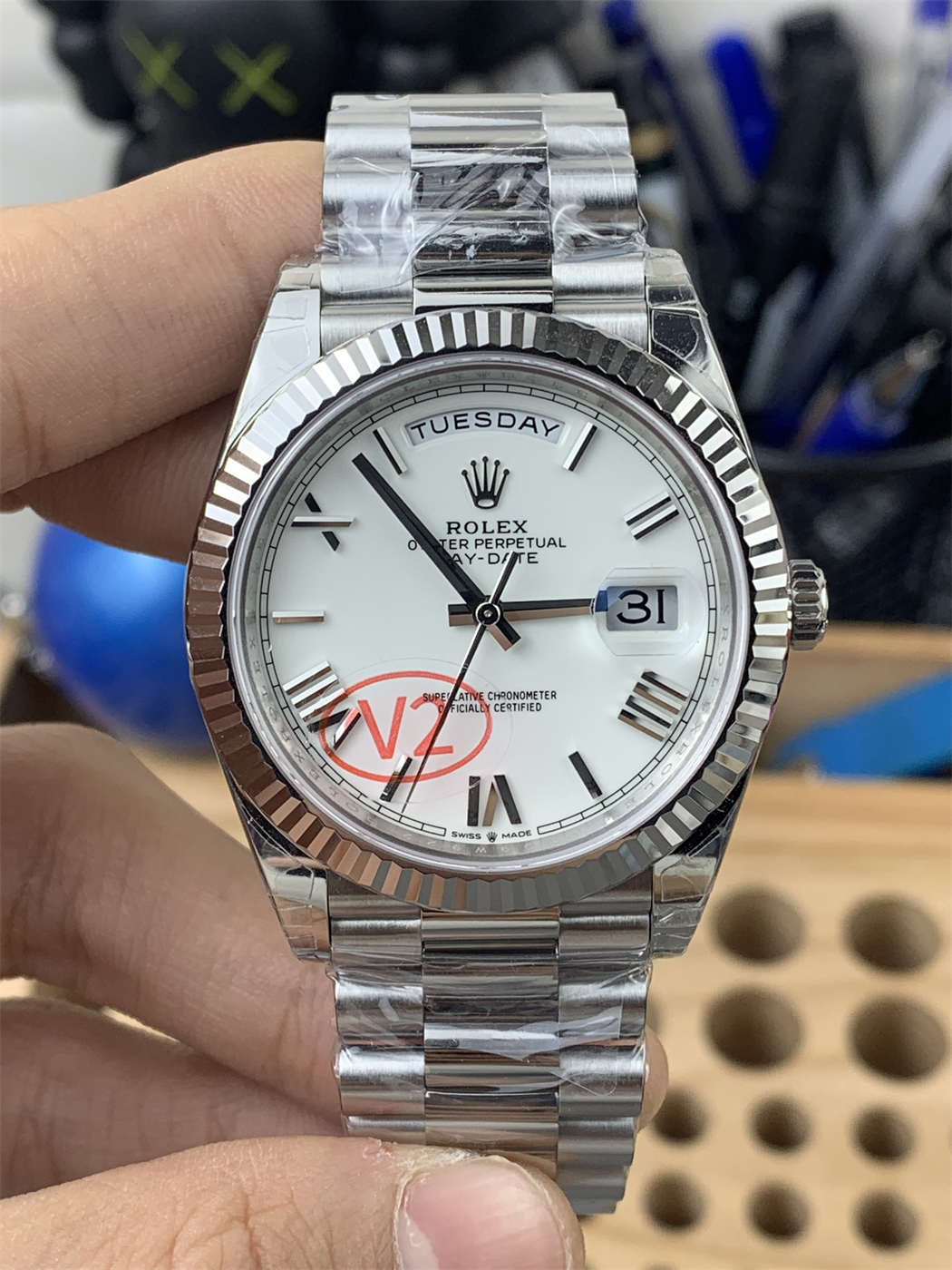 VSF Tungsten Day-Date 40 White Roman – 228239 White Gold (182g Weighted) - clean factory product image