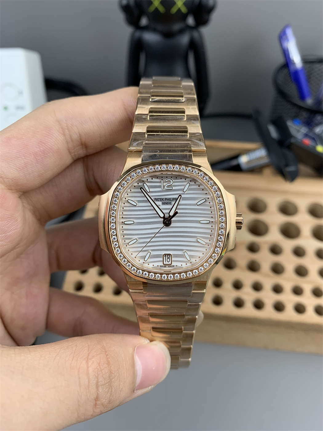 Patek Philippe 7118 Replica | 3K Factory Ladies Nautilus in Rose Gold &amp; Diamonds - clean factory product image