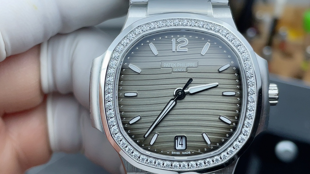 Patek Philippe Nautilus 7118 Replica – Grey Dial Diamond Bezel Ladies Watch - clean factory product image 3