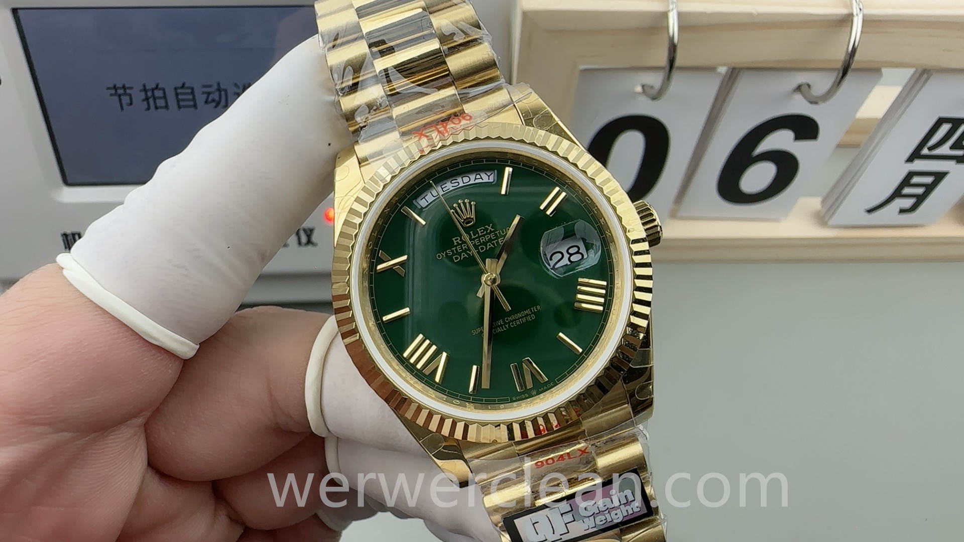 QF Factory Rolex Day-Date 40 m228238-0061 Casino Green Dial 187g Heavy Weighted Edition 18K Gold Plated 40mm Automatic Watch - clean factory product image 6