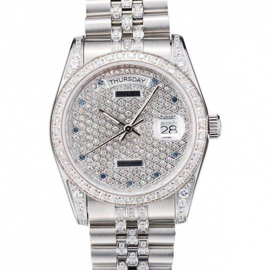 Replica Rolex DayDate Diamond Plated Stainless Steel Bracelet Diamond Plated Dial 41985 - View 1