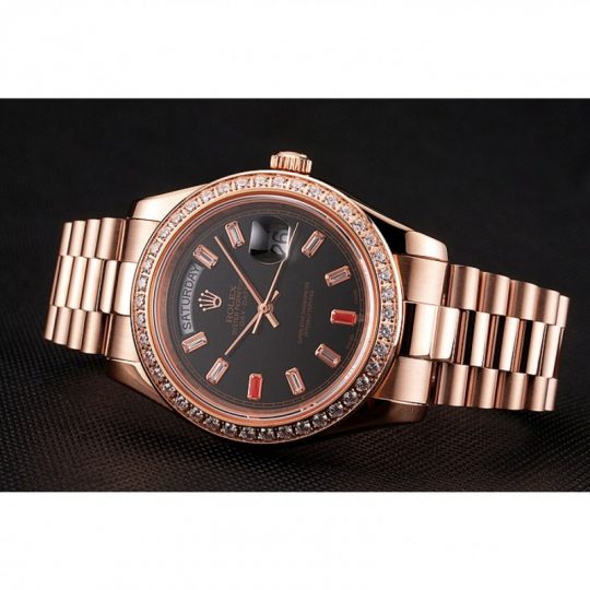 Replica Rolex Day-Date Diamonds And Rubies Black Dial Rose Gold Bracelet 1454102 - View 4