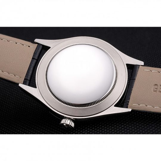 Replica Rolex Cellini Date Black Dial Stainless Steel Case Black Leather Strap - View 7