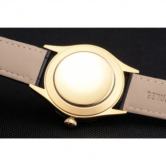 Replica Rolex Cellini Date White Dial Gold Case Black Leather Strap - View 8