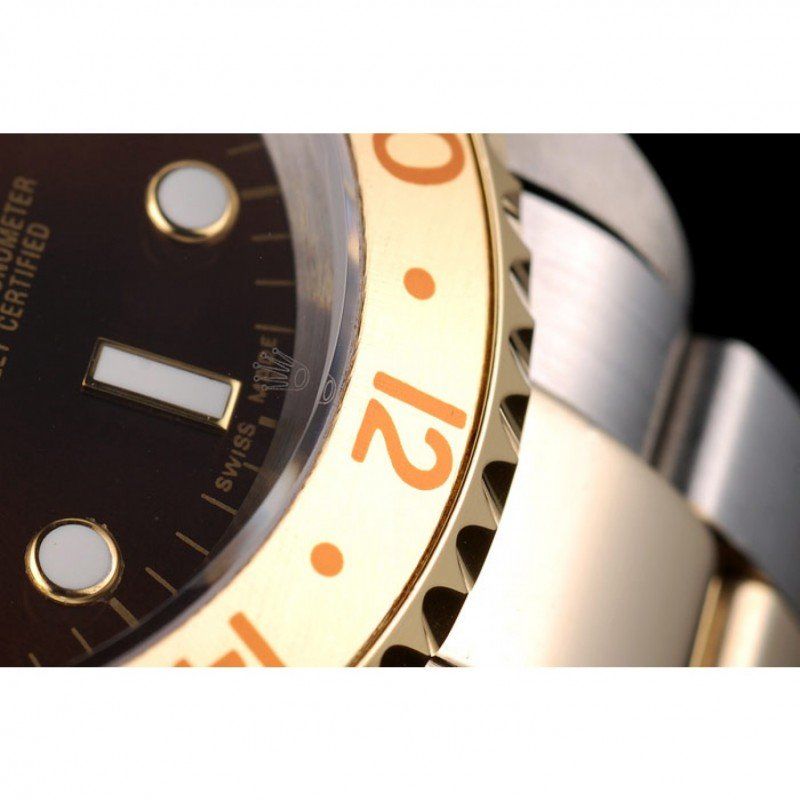 Replica Rolex GMT Master II Gold Colored Ceramic Bezel Brown Dial Watch - View 6
