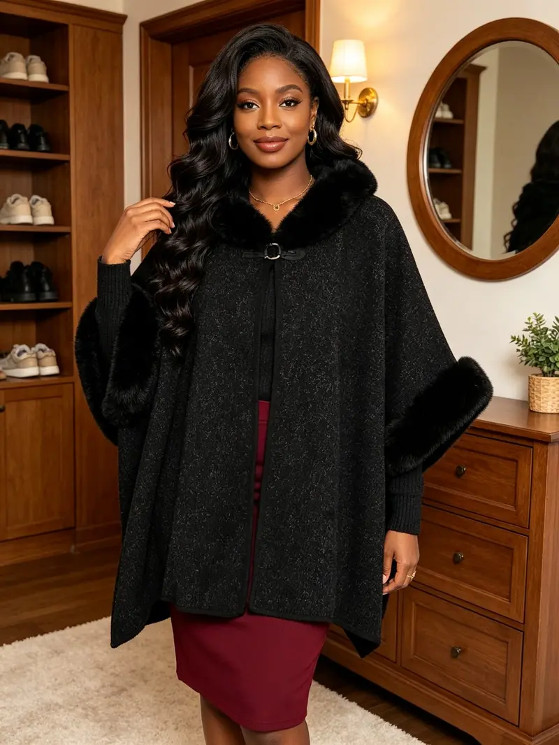 Women's Hooded Cape Coat, Fall Winter Fashion, Windproof Warm Outerwear, Casual Loose-Fit Design, Multiple Colors Available