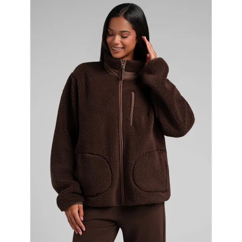 Teddy Full Zip Jacket| Plush High-Pile Jacket With Mock Neck & Full Zip
